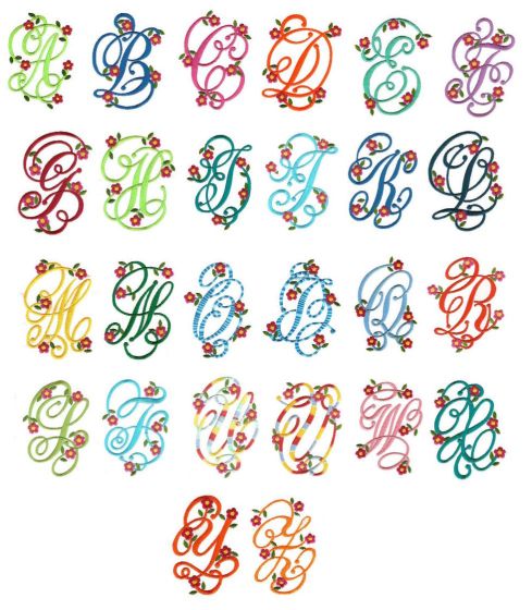Spring Floral Monogram Fonts Alphabet Machine Embroidery Designs by JuJu