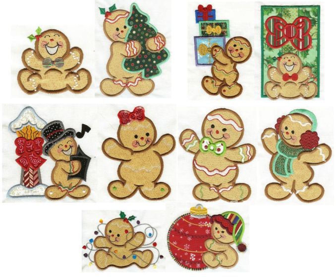 Holly Jolly Gingers Applique Machine Embroidery Designs by JuJu 