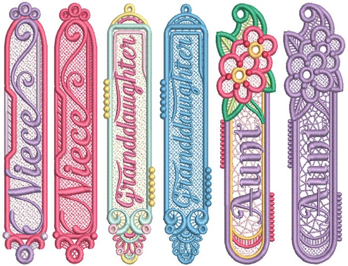 Free Standing Lace Family Women Bookmarks 2 | Machine Embroidery Designs by JuJu