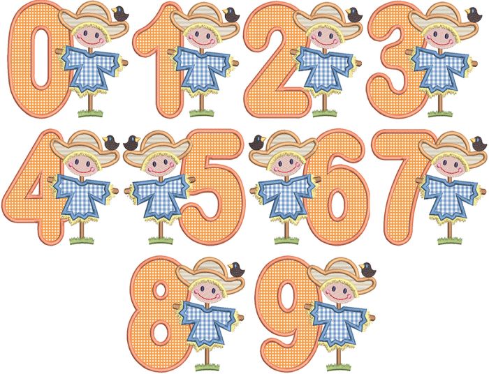 Scarecrow Boy Applique Numbers | Machine Embroidery Designs by JuJu