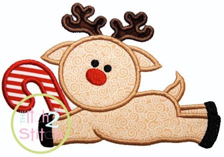Reindeer Candy Cane Applique | Machine Embroidery Designs by JuJu