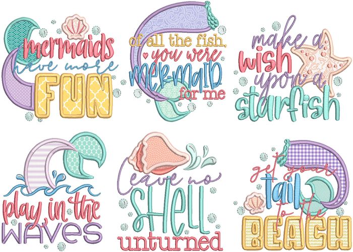 Mermaid Word Art | Machine Embroidery Designs by JuJu