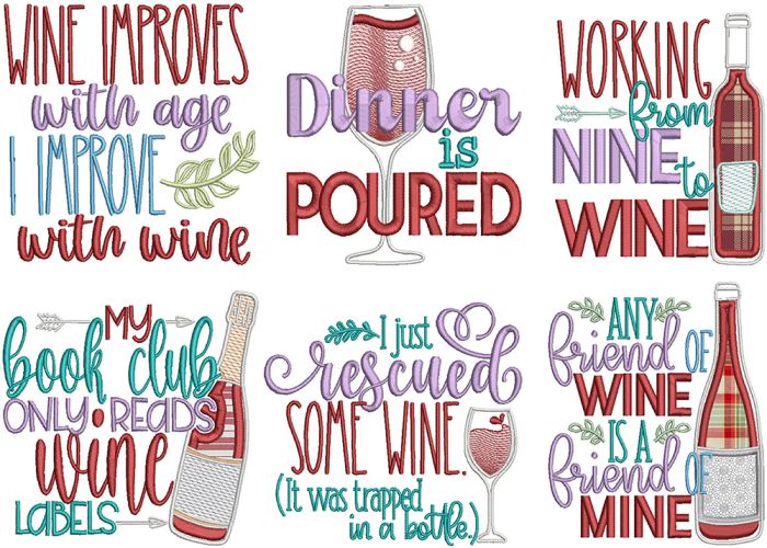 Wine Word Art 3 | Machine Embroidery Designs by JuJu