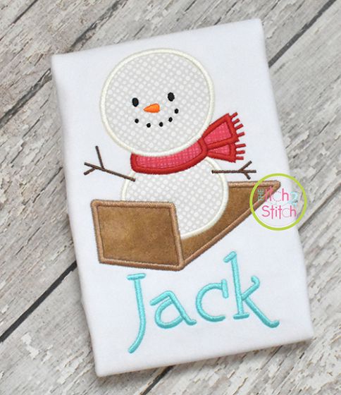 Snowman Sled Applique | Machine Embroidery Designs by JuJu