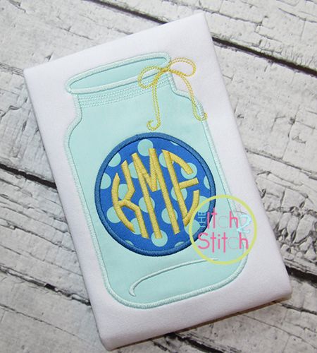Glass Jar Monogram Applique | Machine Embroidery Designs by JuJu