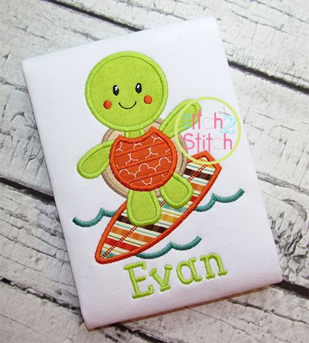 Surfing Turtle Applique | Machine Embroidery Designs by JuJu