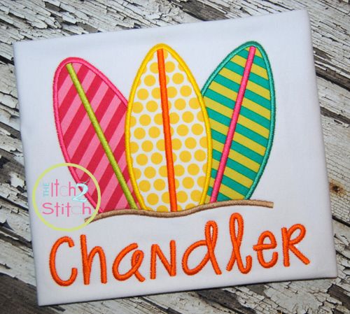 Surfboard Trio Applique | Machine Embroidery Designs by JuJu