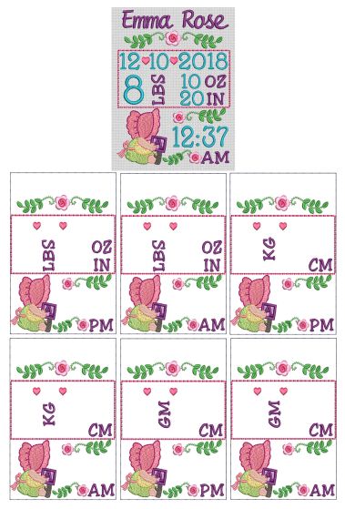 Sunbonnet Birth Announcement Template Machine Embroidery Designs by JuJu
