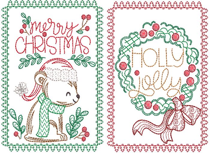 Christmas Greeting Cards 10 | Machine Embroidery Designs by JuJu