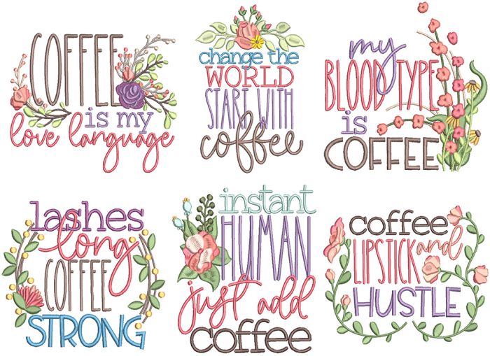 Coffee Date Word Art 2 | Machine Embroidery Designs by JuJu