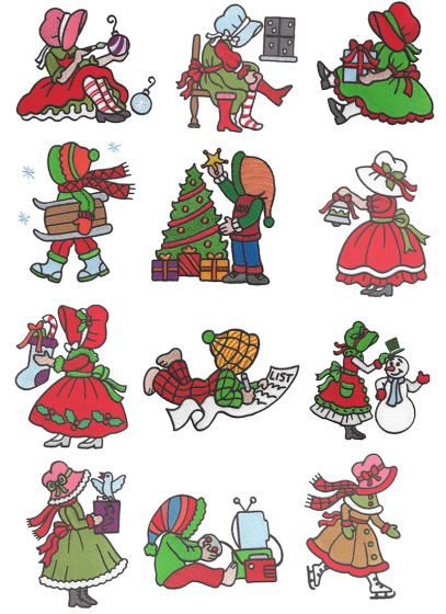 Merry Christmas Sunbonnet Sue Filled Machine Embroidery Designs by JuJu