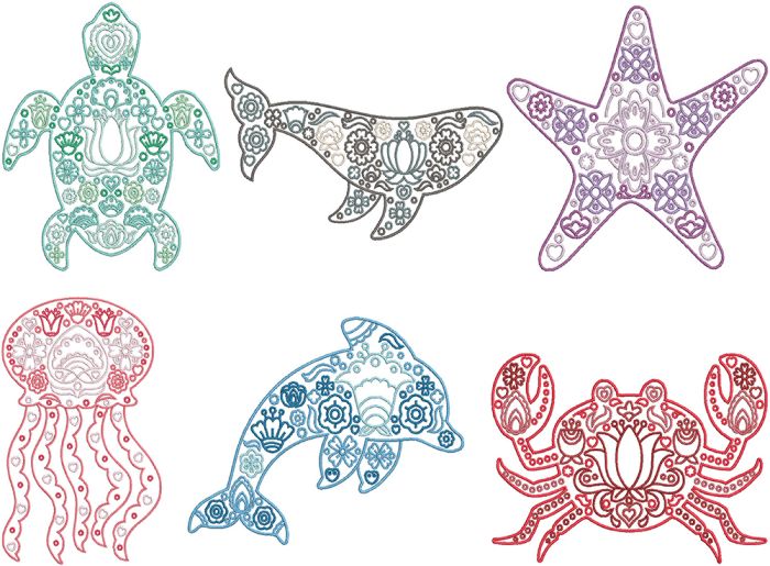 Scandinavian Sea Creatures | Machine Embroidery Designs by JuJu