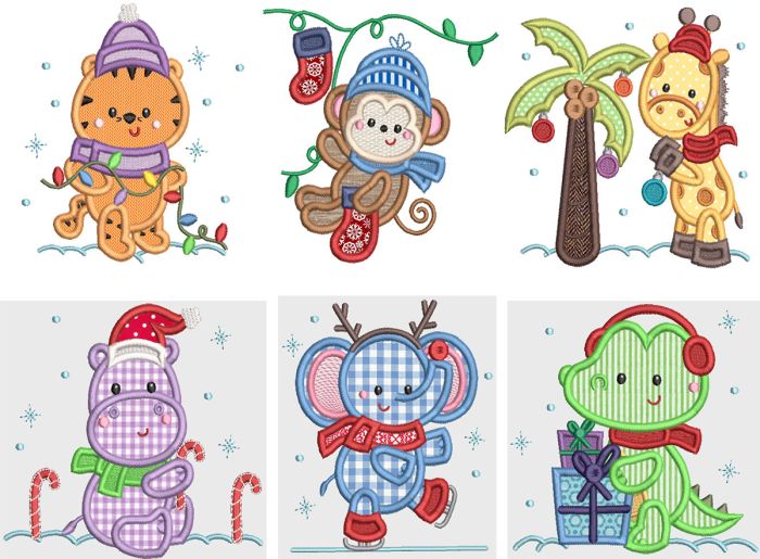 Jungle Christmas Applique Machine Embroidery Designs by JuJu 