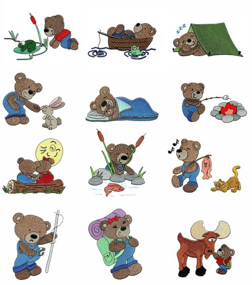 Camping Teddy Bears Filled Machine Embroidery Designs by JuJu