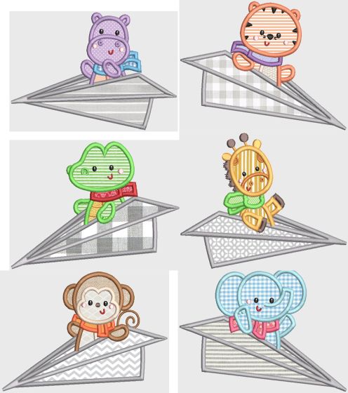 Paper Plane Critters Applique Machine Embroidery Designs by JuJu 