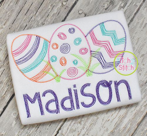 Scratchy Easter Egg Trio Embroidery | Machine Embroidery Designs by JuJu