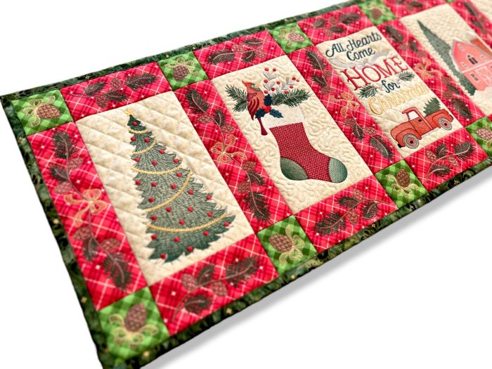 ITH Farmhouse Christmas Table Runner | Machine Embroidery Designs by JuJu