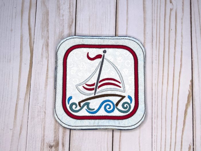 ITH Sailboat Square Coaster | Machine Embroidery Designs by JuJu