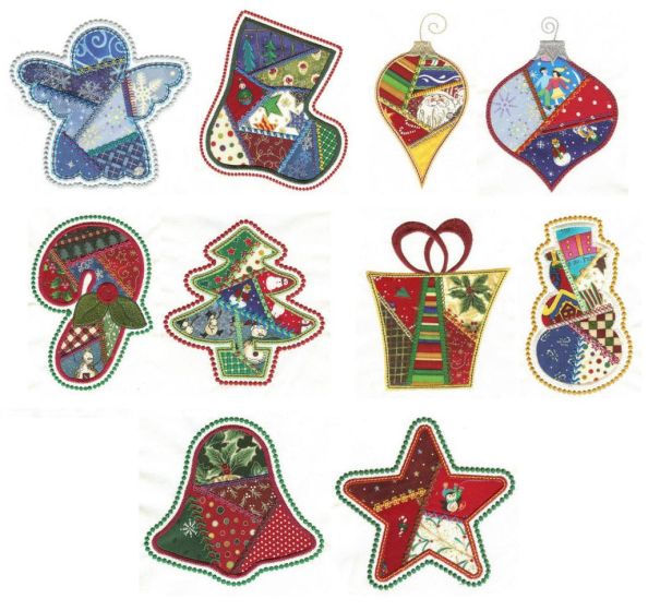 Crazy Patch Christmas Applique Machine Embroidery Designs by JuJu 
