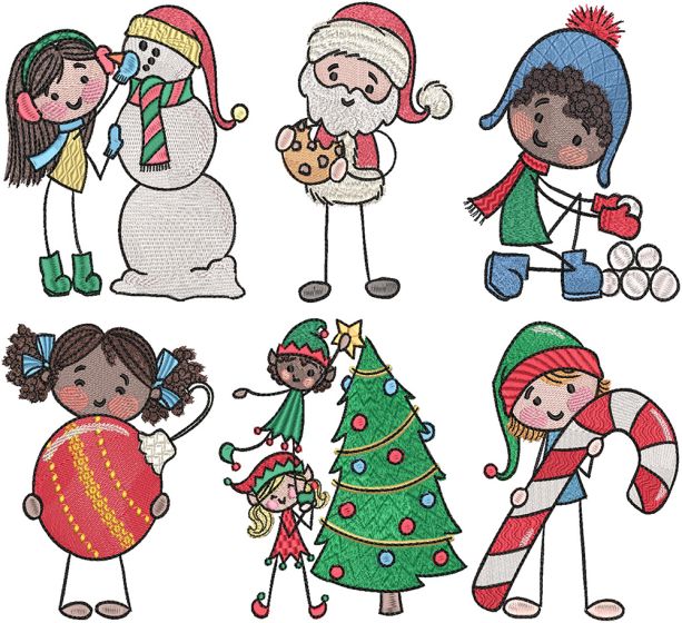 Christmas Stix People Digital Embroidery Designs by JuJu
