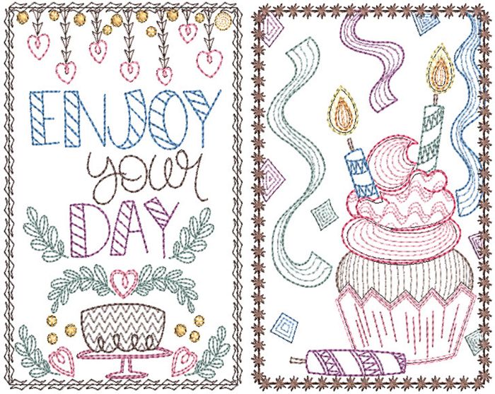 Celebration Greeting Cards Set 1 | Machine Embroidery Designs by JuJu