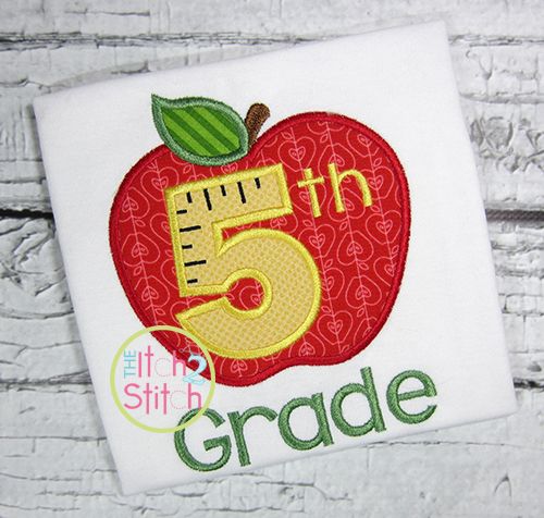 Apple School 5th Grade Number Applique | Machine Embroidery Designs by JuJu