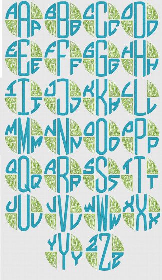Three Letter Deco Filled Circular Monogram Machine Embroidery Designs by JuJu