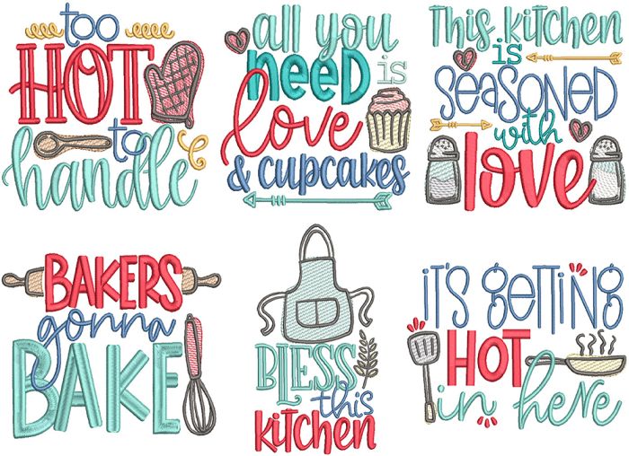 Kitchen Word Art 3 | Machine Embroidery Designs by JuJu