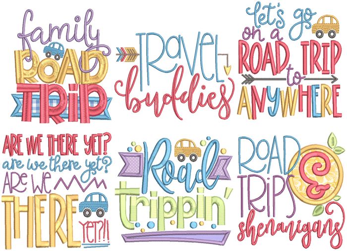 Road Trip Word Art Machine Embroidery Designs by JuJu
