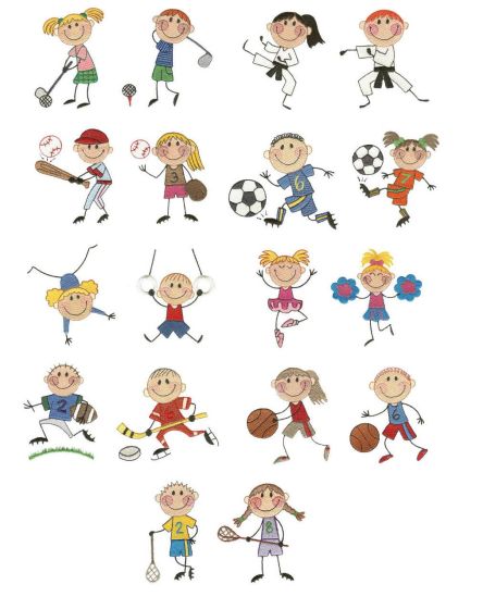 The Stix Kids Play Sports Machine Embroidery Designs by JuJu