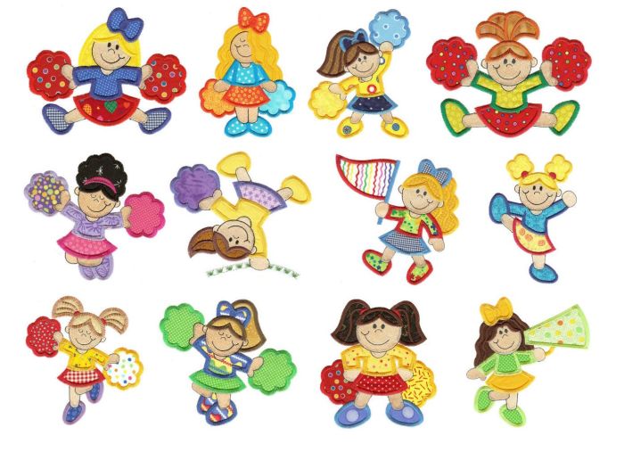 Cheerleaders Applique Machine Embroidery Designs by JuJu 