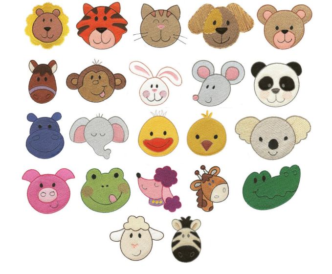 Cute Animal Faces Filled Machine Embroidery Designs by JuJu