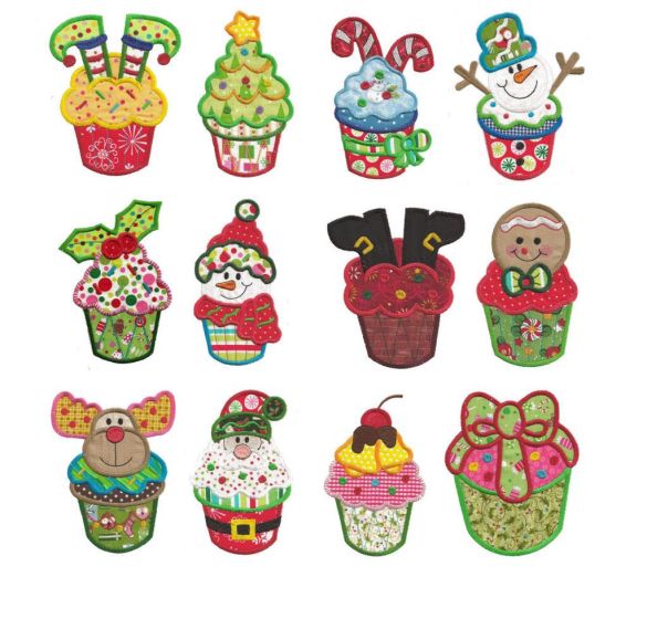 A Cupcake Christmas Applique Machine Embroidery Designs by JuJu 
