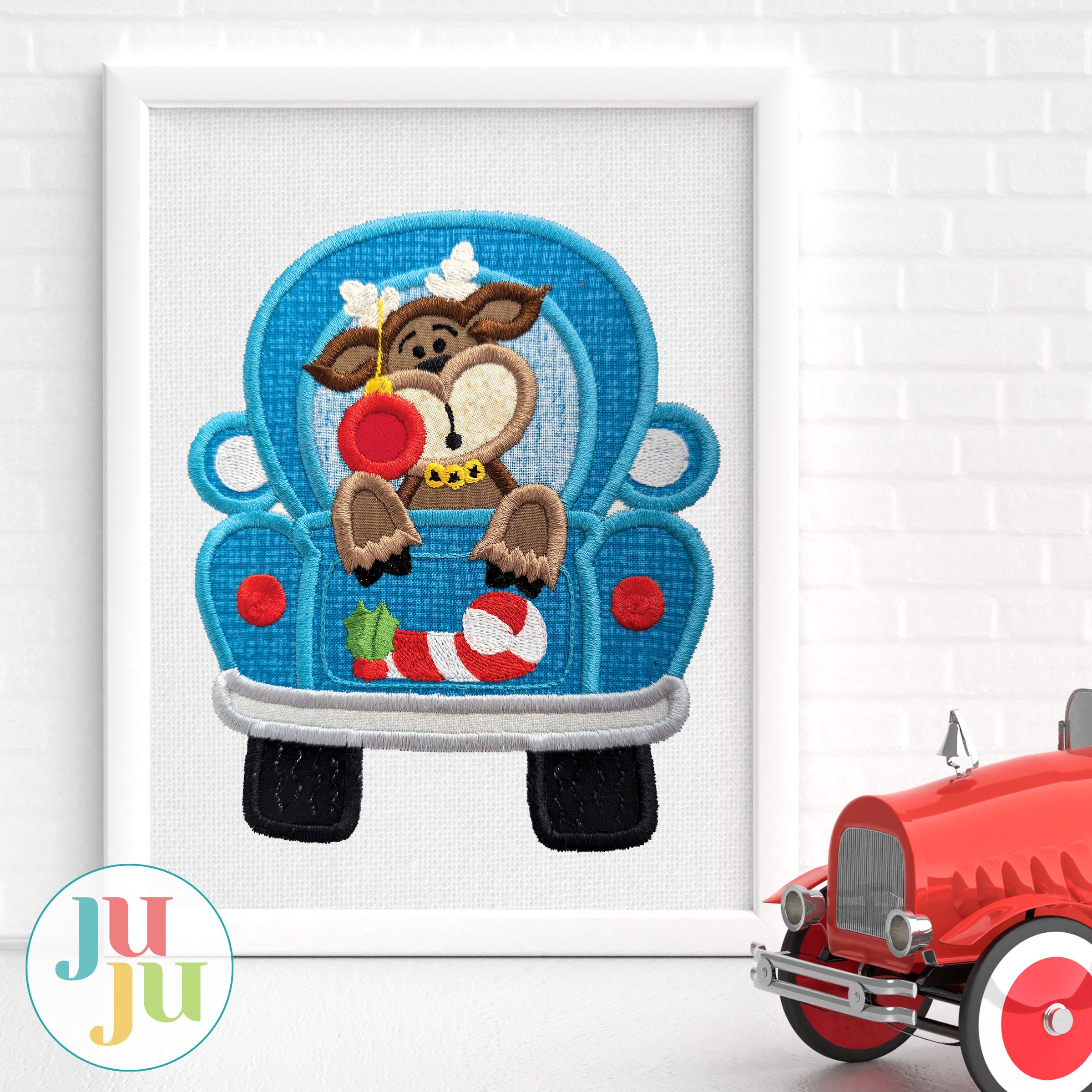 Christmas Trucks Applique Satin Stitch Embroidery Set | Machine Embroidery Designs by JuJu