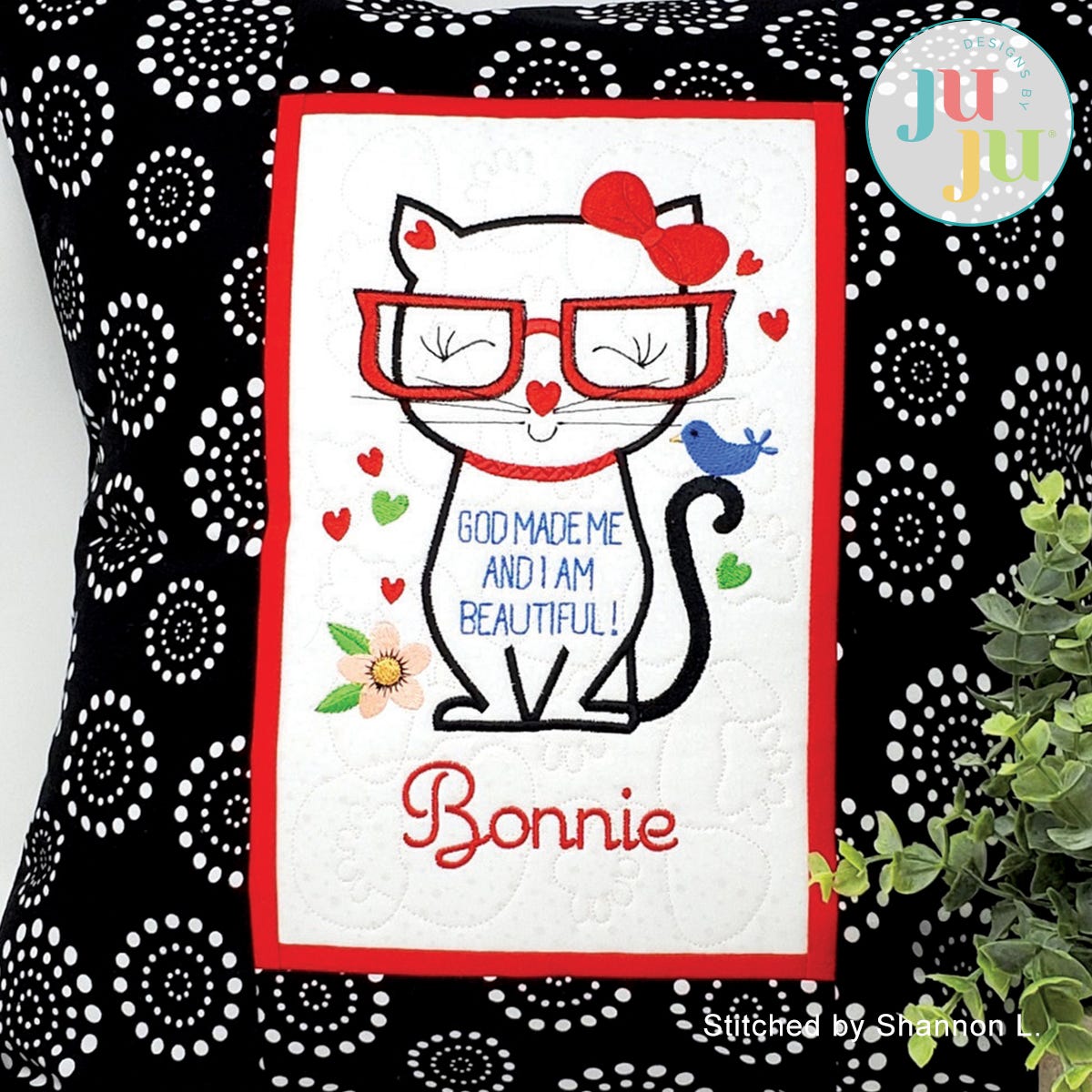 Cat Pillow by Oma's Place | Machine Embroidery Designs by JuJu