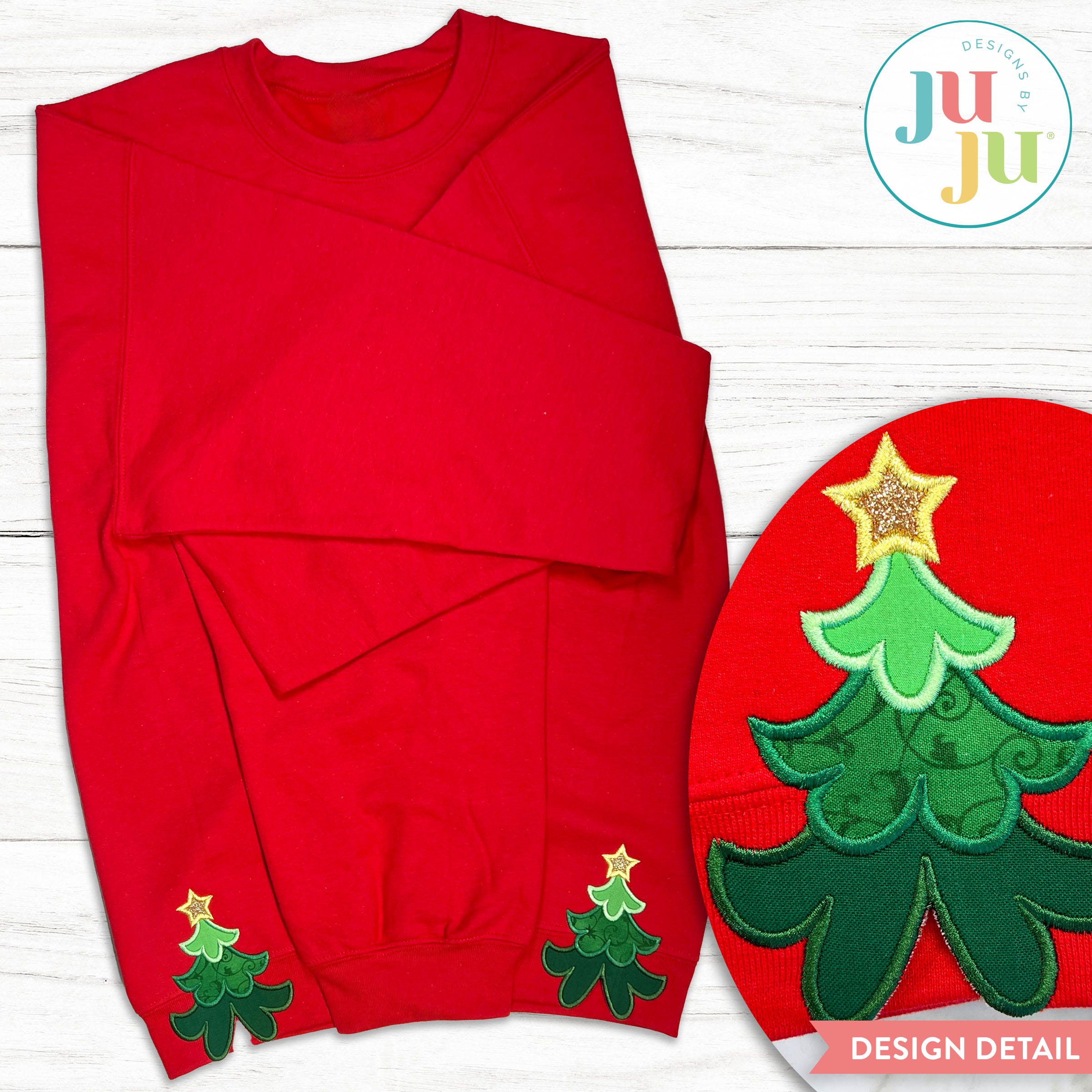Christmas Tree Side Seam Cutaway Applique Embroidery Design | Machine Embroidery Designs by JuJu
