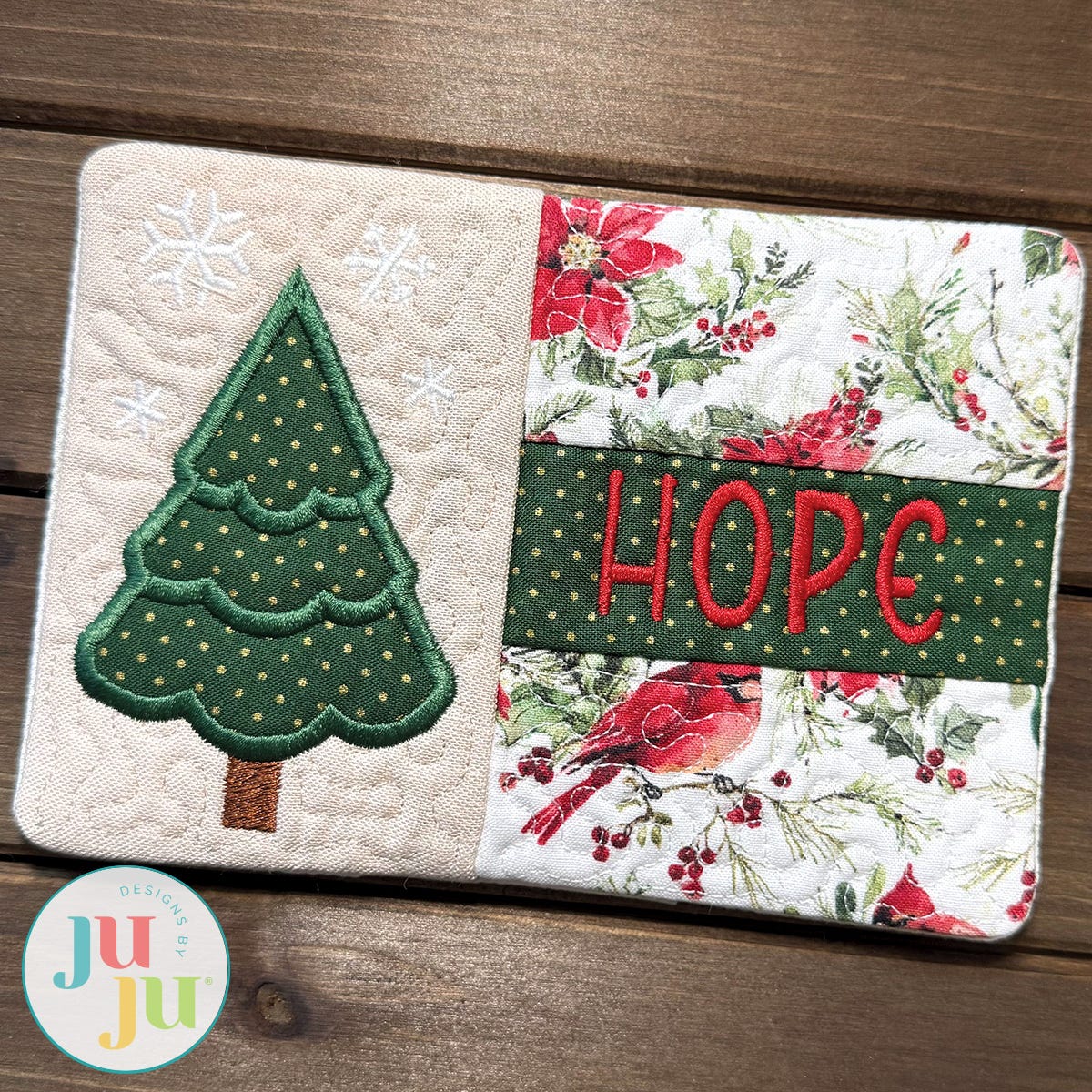 Pine Tree Mug Rug - Hope by Oma's Place | Machine Embroidery Designs by JuJu