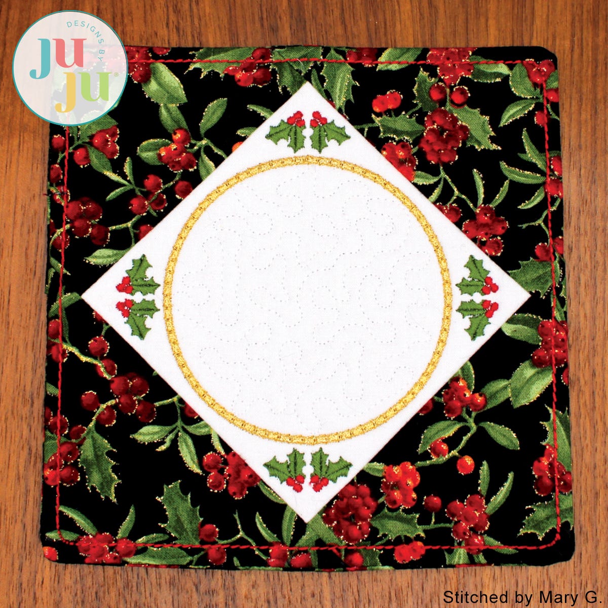 In The Hoop Quilted Candle Mat Project by Oma's Place | Machine Embroidery Designs by JuJu