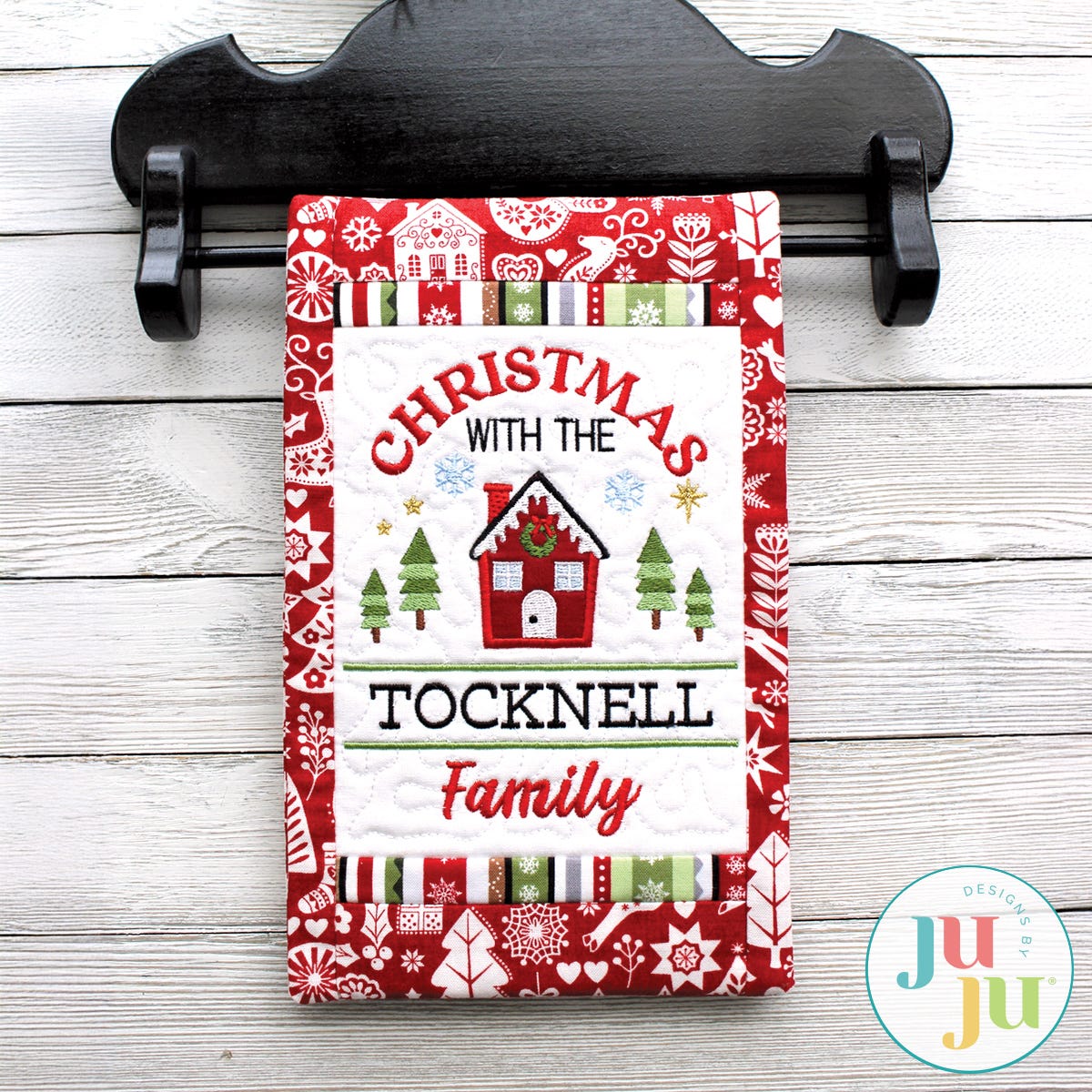 Family Christmas Mini Quilt  by Oma's Place | Machine Embroidery Designs by JuJu