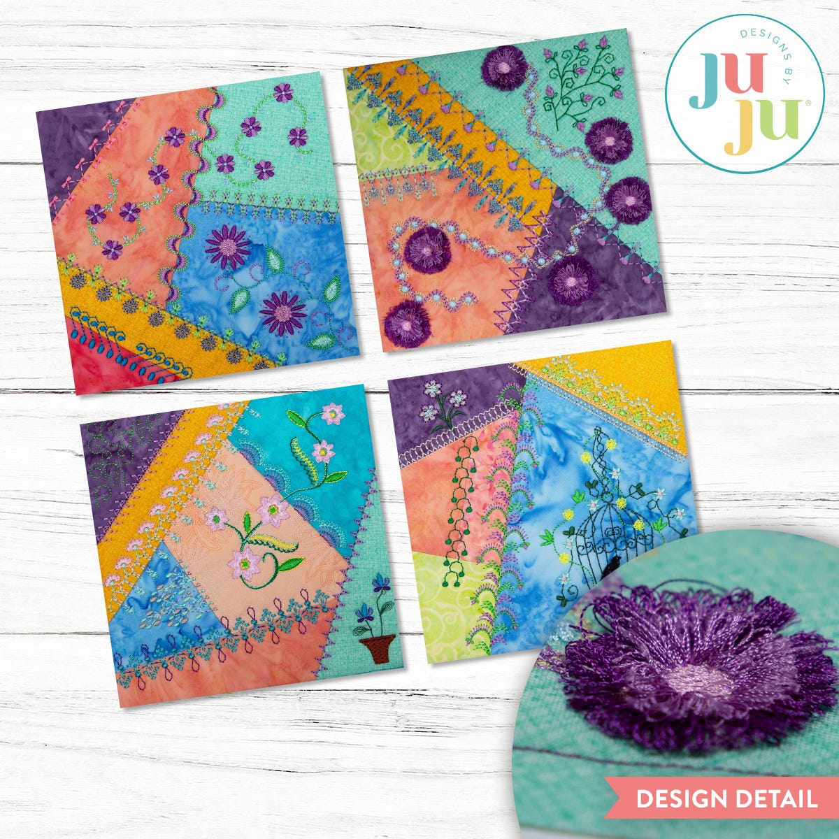 In The Hoop Crazy Patch Blocks Project Series 4 Set 2 | Machine Embroidery Designs by JuJu