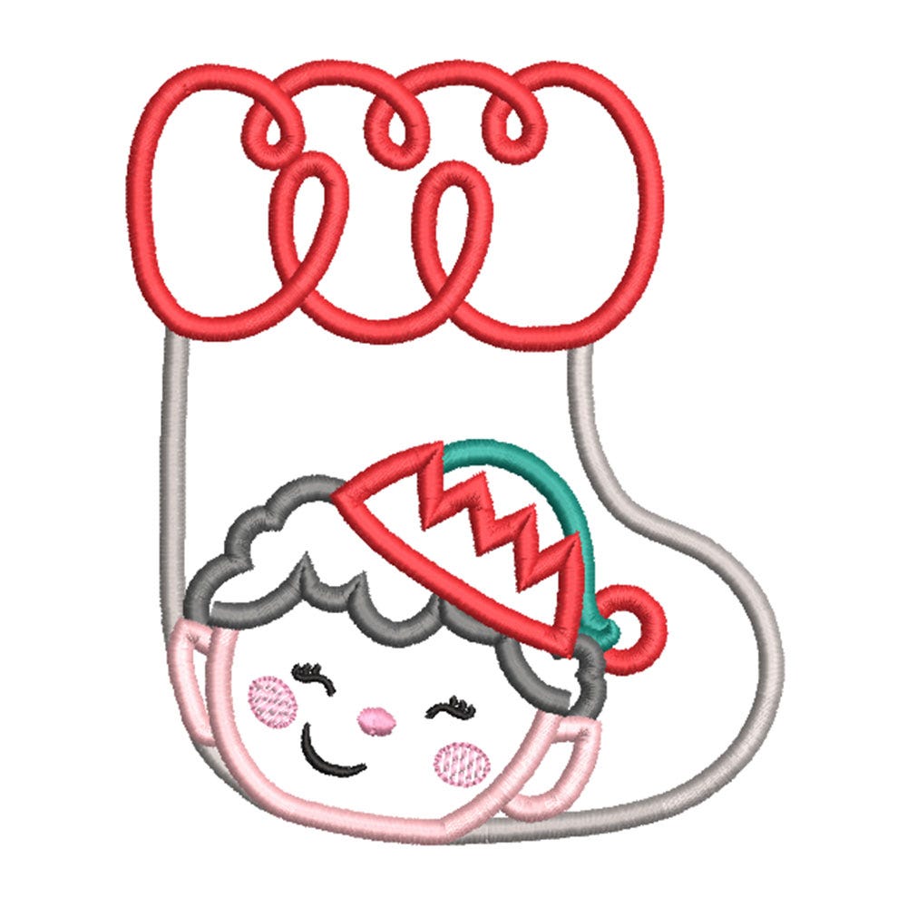 FREE Sweet Elf Stocking Applique Embroidery Design | Machine Embroidery Designs by JuJu