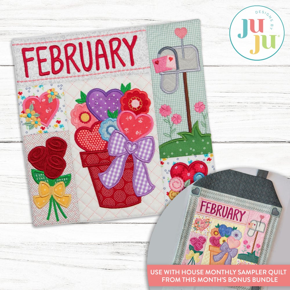 In The Hoop February Mini Sampler Quilt Project | Machine Embroidery Designs by JuJu