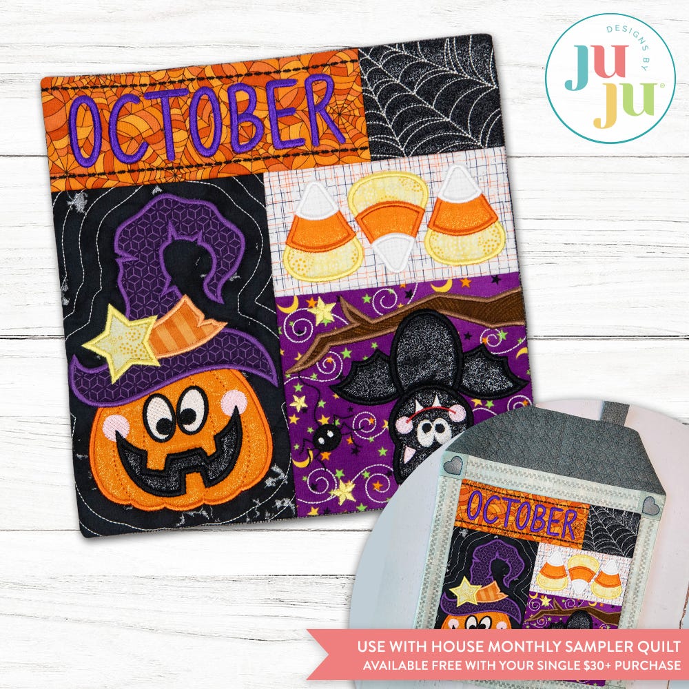 In The Hoop October Halloween Mini Sampler Quilt Project | Machine Embroidery Designs by JuJu