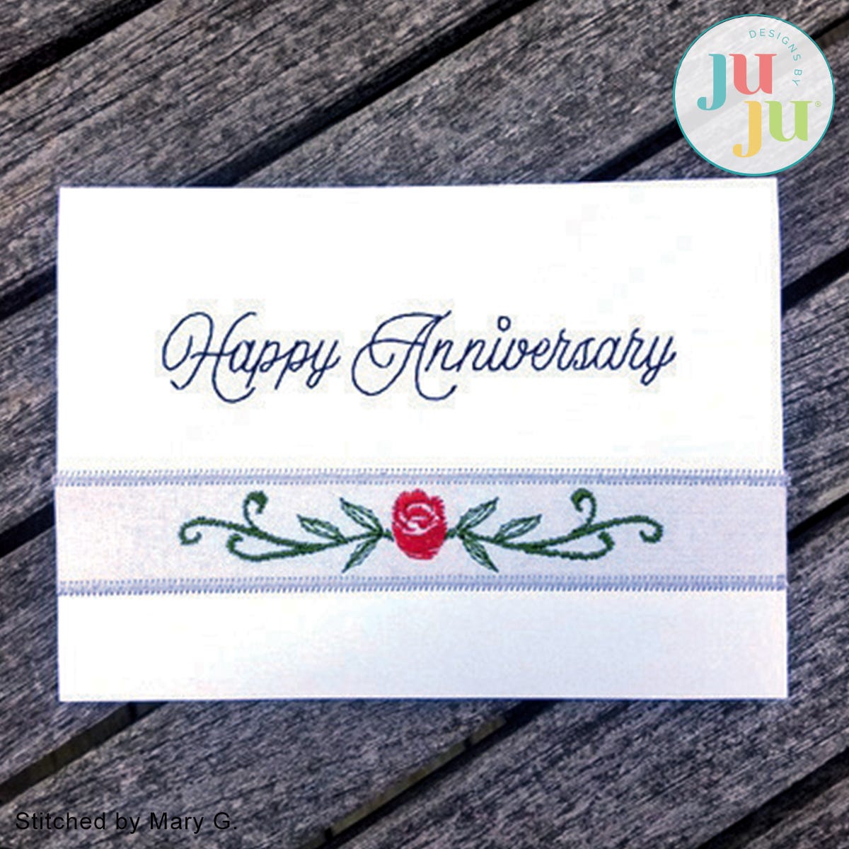 Anniversary Greeting Card Embroidery Design by Oma's Place | Machine Embroidery Designs by JuJu