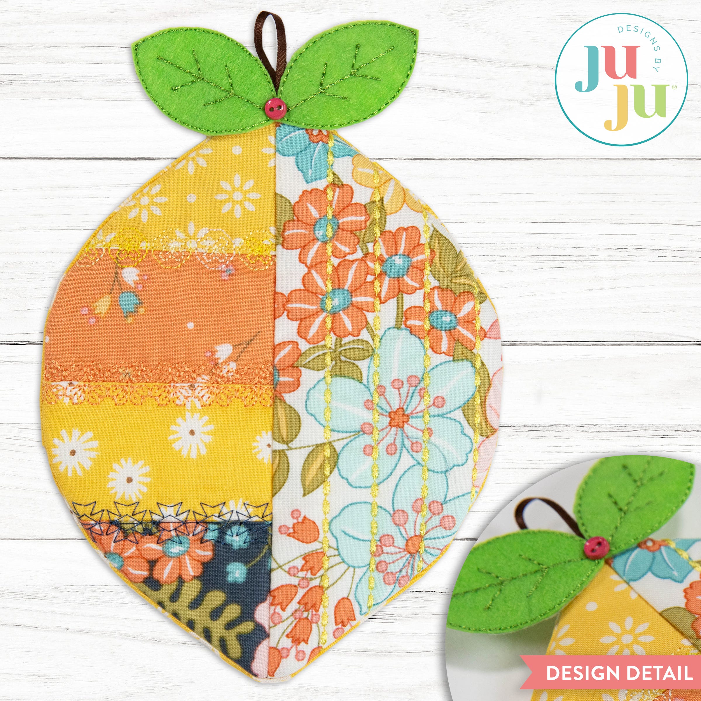 In The Hoop Lemon Coaster & Hot Pad Project | Machine Embroidery Designs by JuJu