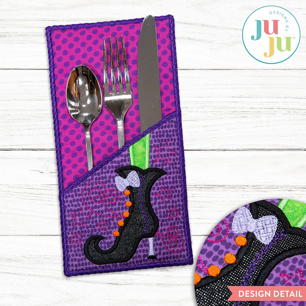 In The Hoop Witch Feet Utensil Holder Project | Machine Embroidery Designs by JuJu