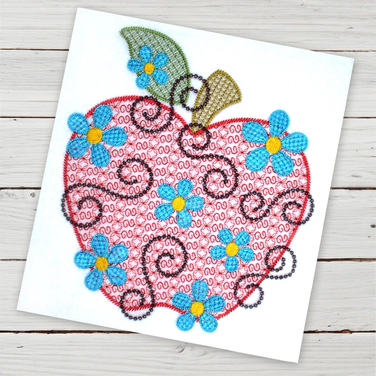 Daisy Swirl Motif Apple | Machine Embroidery Designs by JuJu/ Sew Embroidable 