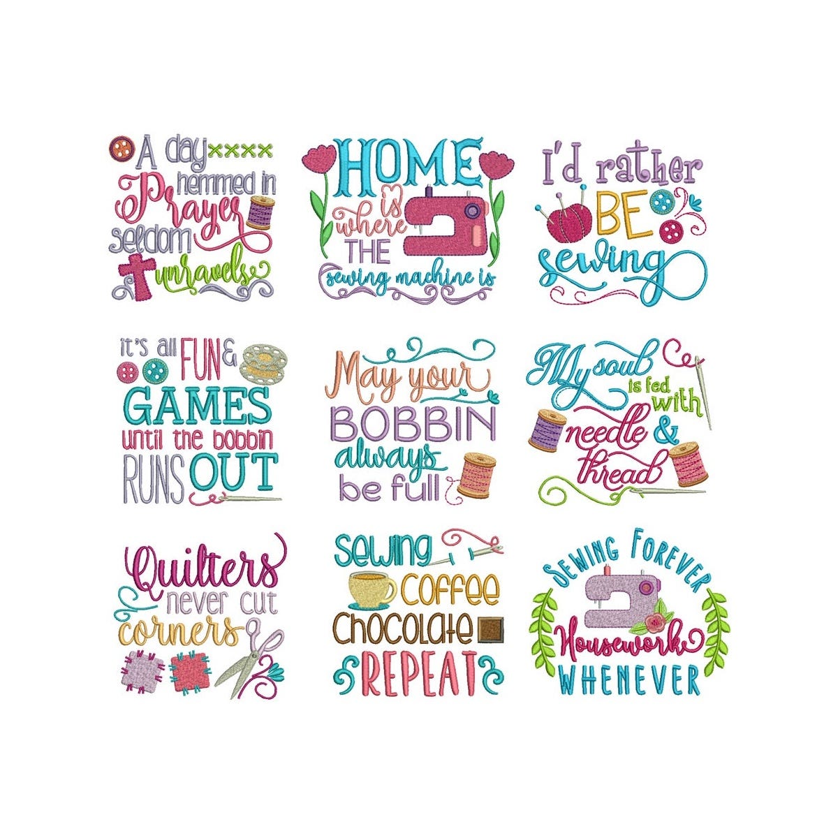 Sewing Word Art Embroidery Designs Bundle