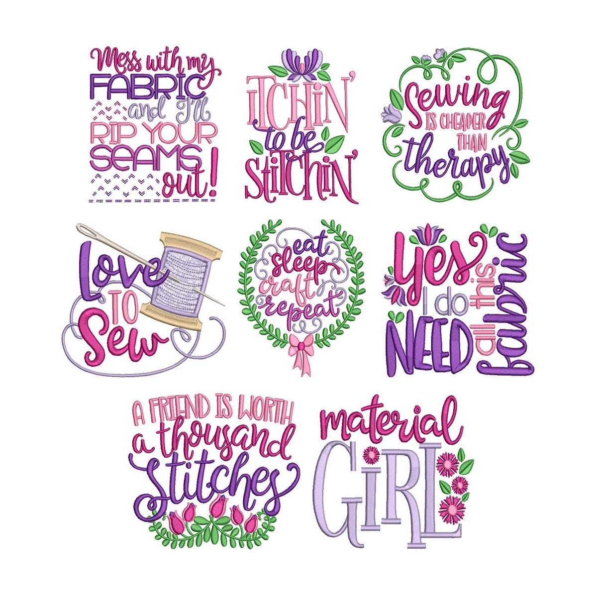 Sewing Word Art Embroidery Designs Bundle