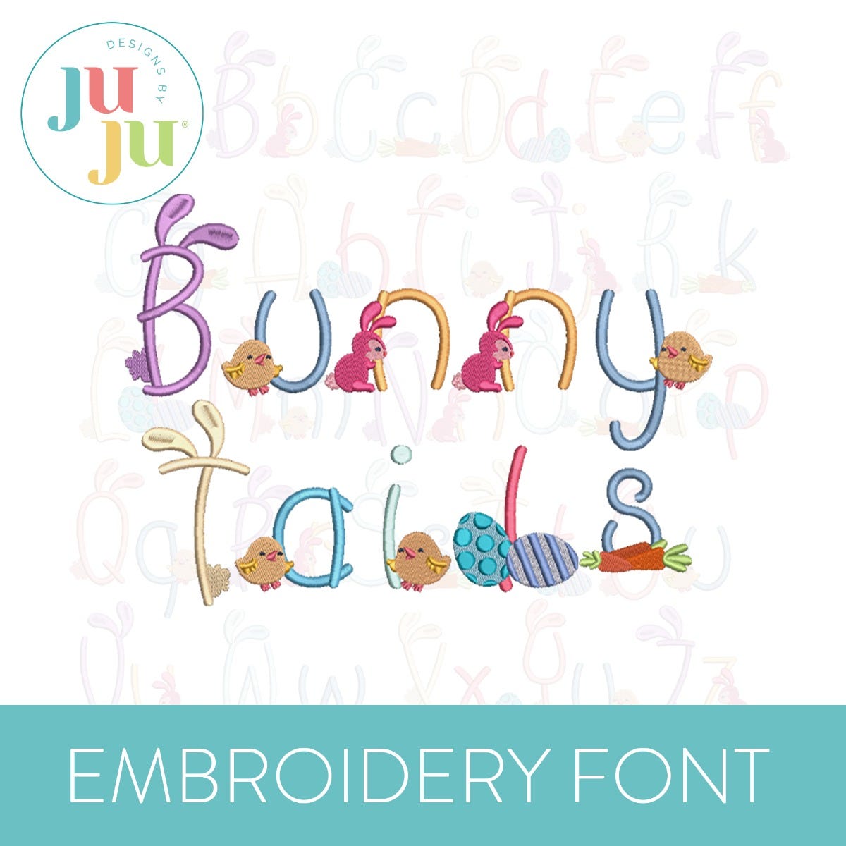                                 Bunny Tails Alphabet Digital Embroidery Machine Designs by JuJu
                            
